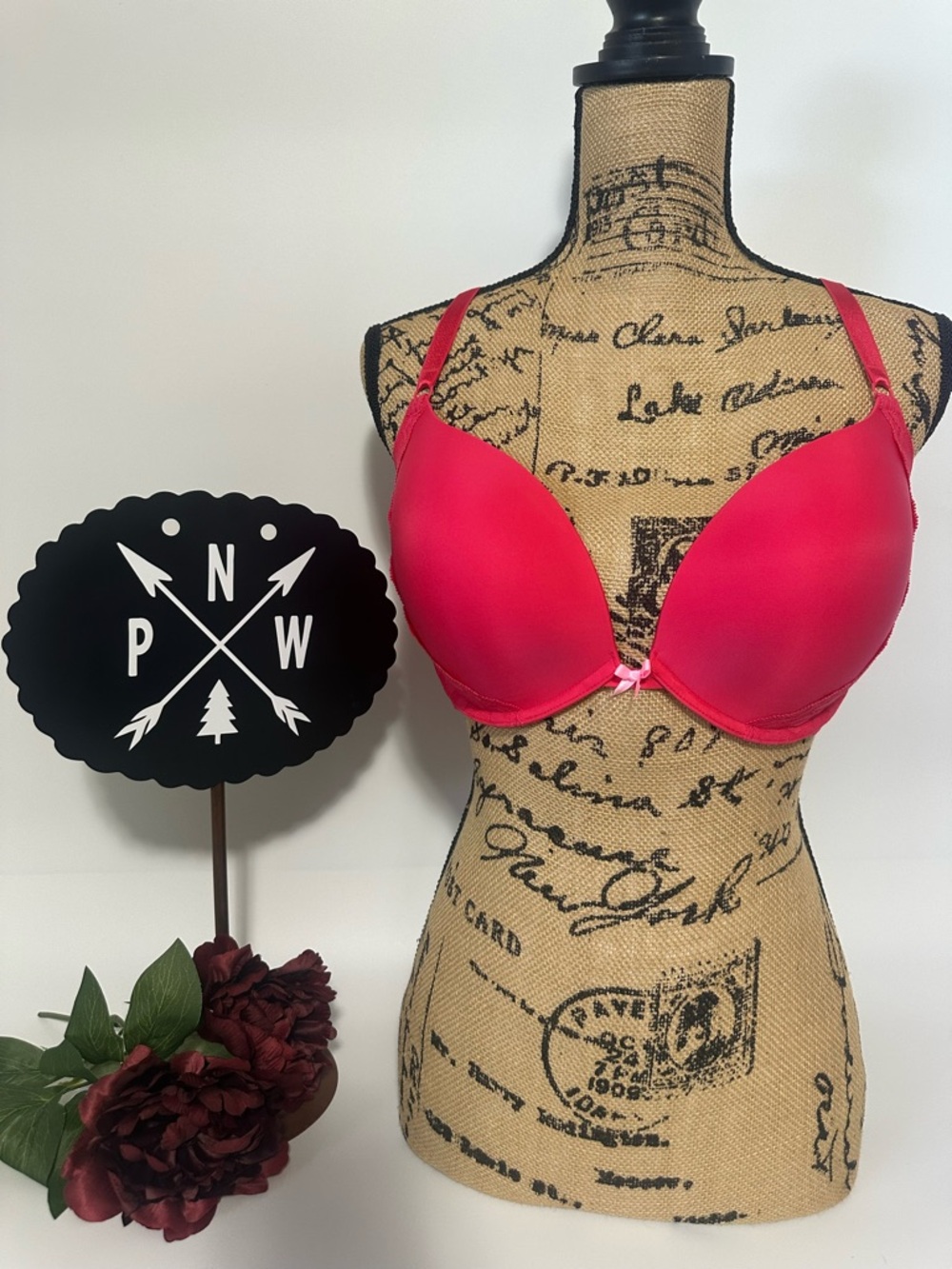 Victoria’s Secret Red Heart Lace Push Up  Bra 36DD (36E) in perfect condition